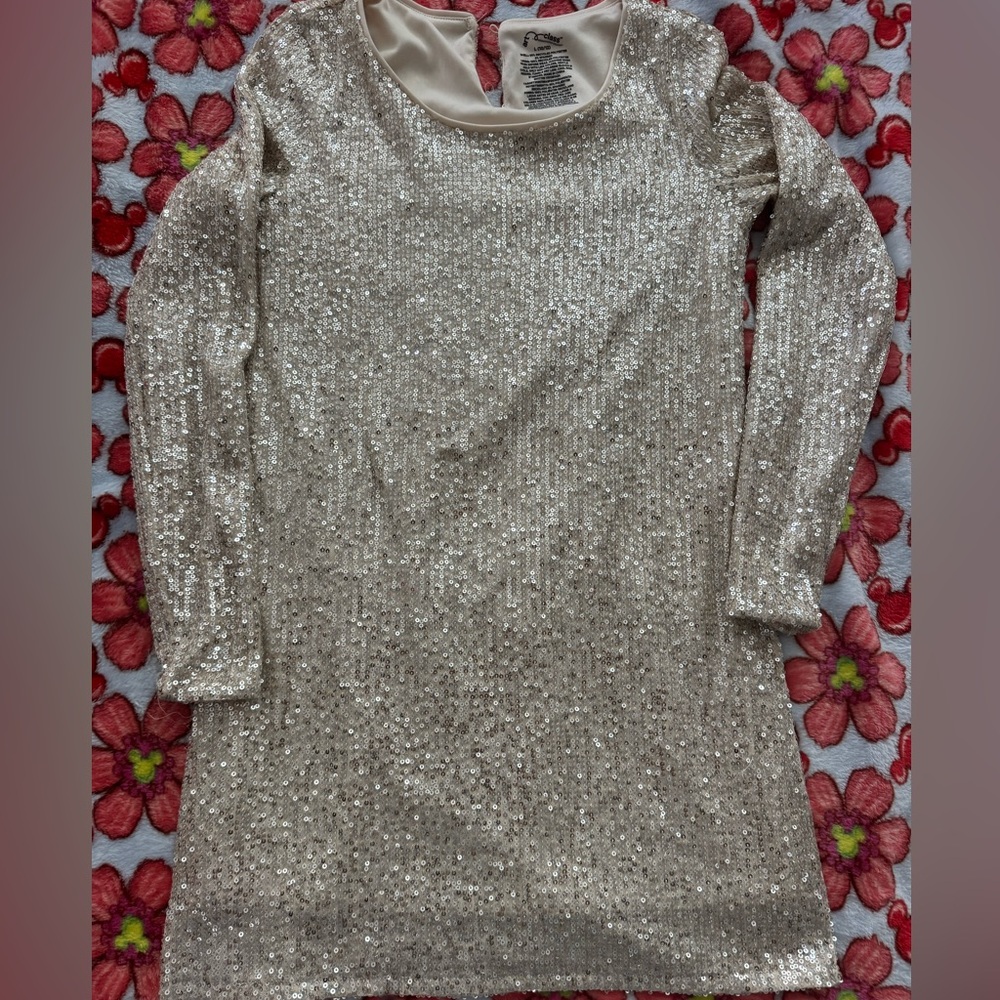Girls Art  Class Sequin Long Sleeve Tunic Dress in Champagne size Large 10/12